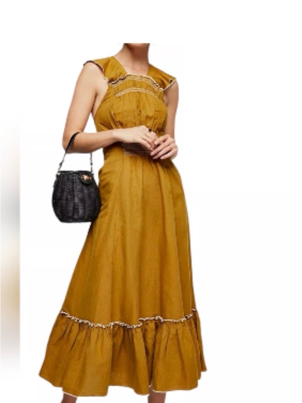 Free People Mustard Sleeveless Maxi Dress with Ruffle Hem